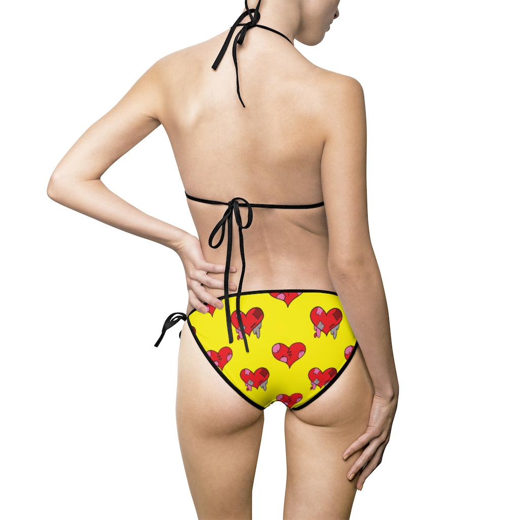 KeyWestCoolio Hearts Pattern Yellow | String Bikini
