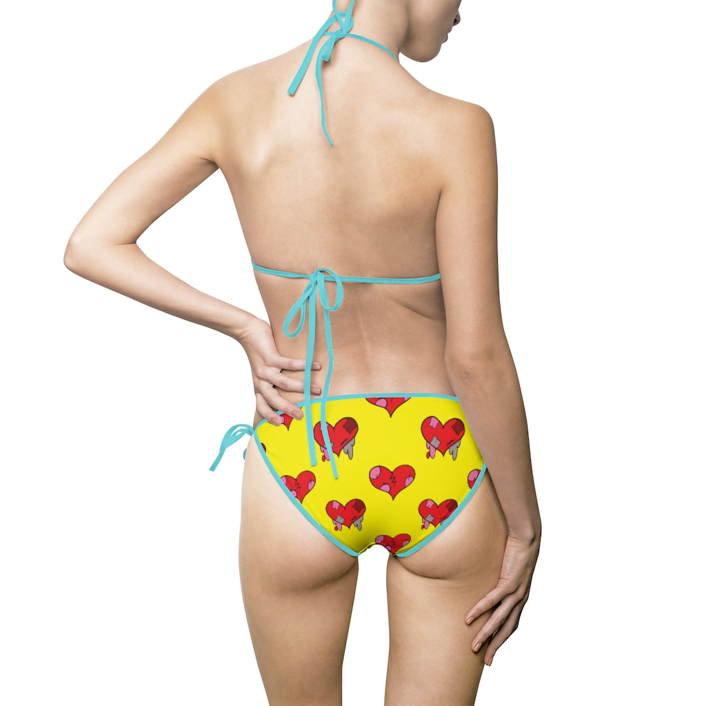 KeyWestCoolio Hearts Pattern Yellow | String Bikini