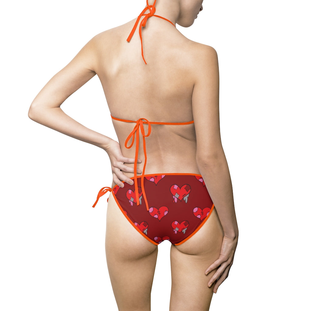 KeyWestCoolio Hearts Pattern Red | String Bikini