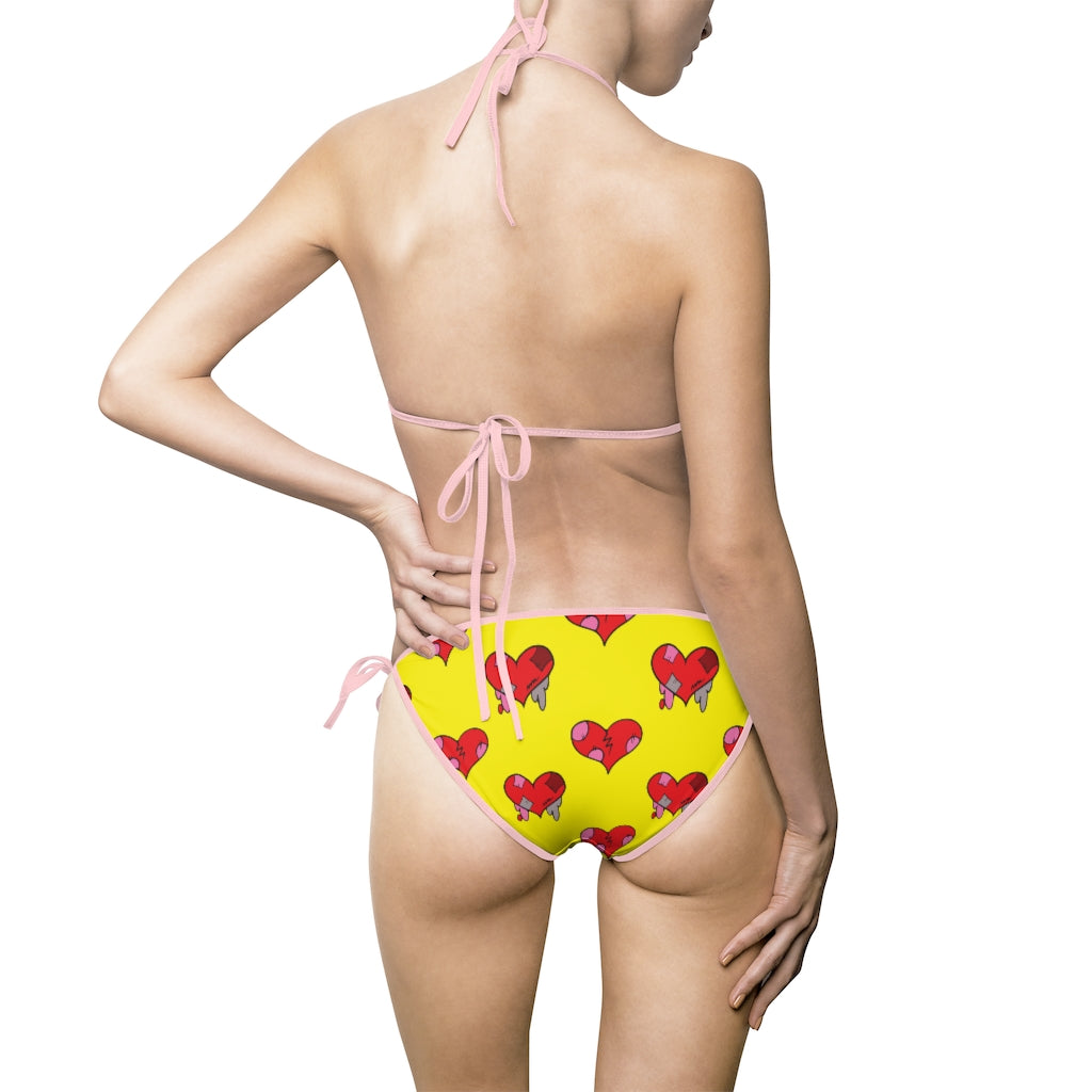 KeyWestCoolio Hearts Pattern Yellow | String Bikini