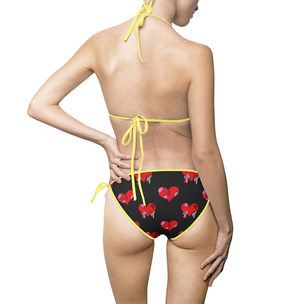 KeyWestCoolio Hearts Pattern Black | String Bikini