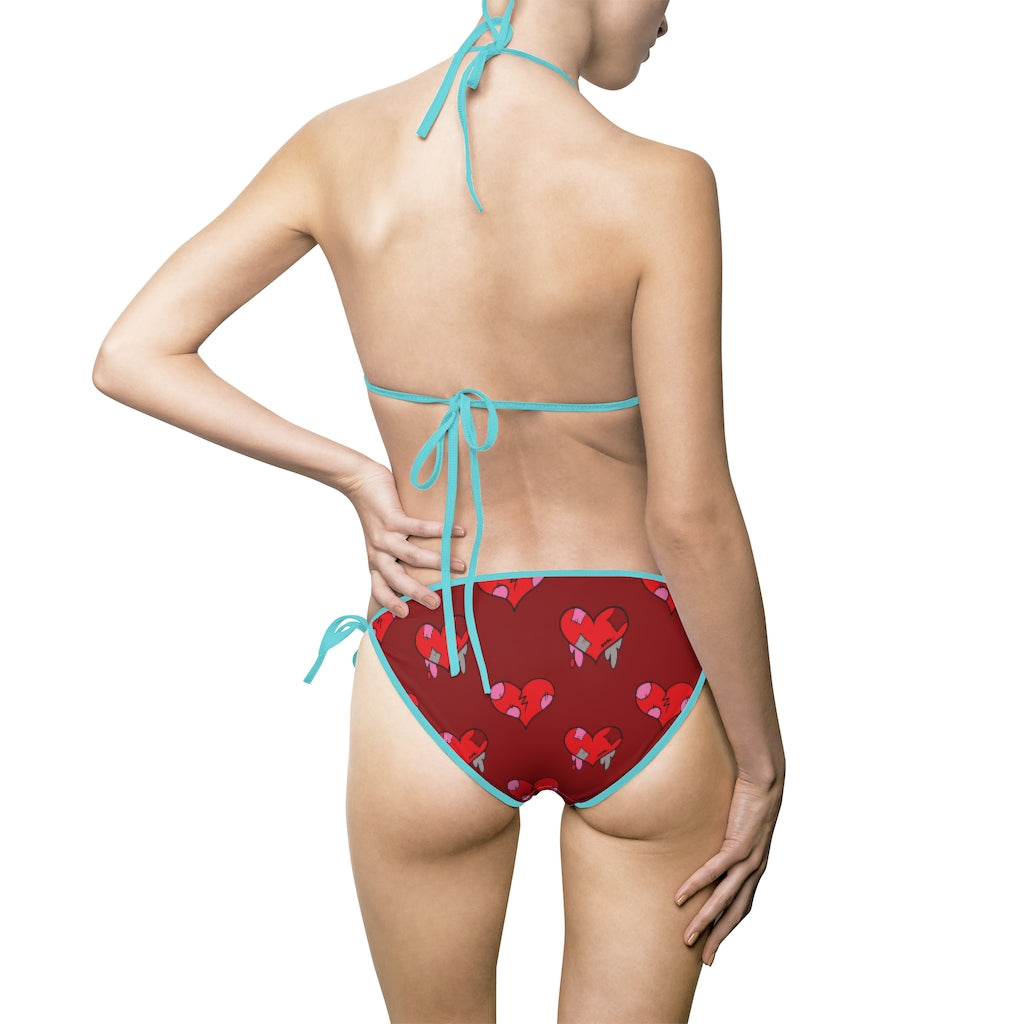 KeyWestCoolio Hearts Pattern Red | String Bikini