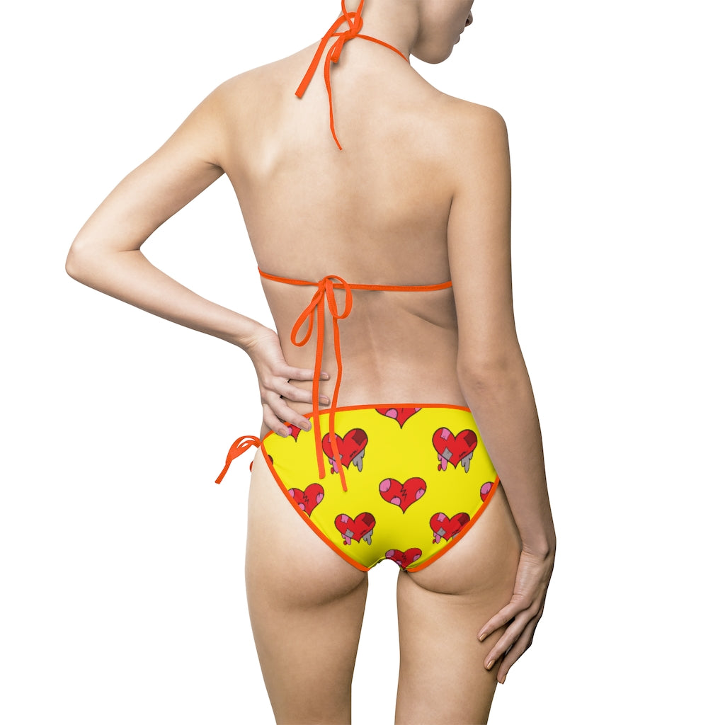 KeyWestCoolio Hearts Pattern Yellow | String Bikini