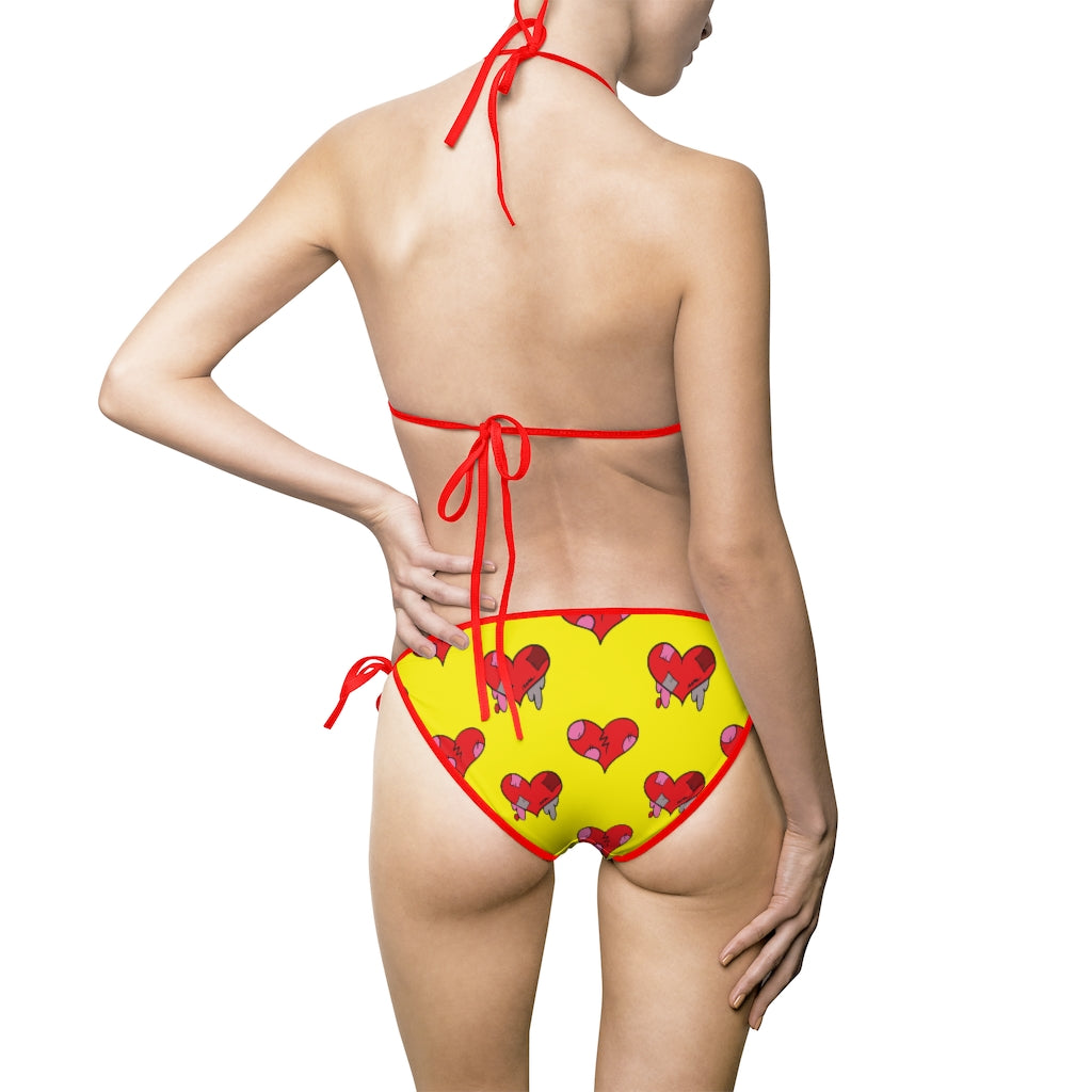 KeyWestCoolio Hearts Pattern Yellow | String Bikini